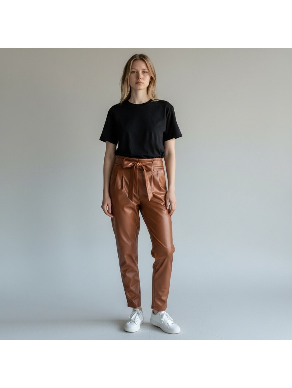 Express Pants Women S Small Brown Leather Belted High Rise Flat Front Pockets